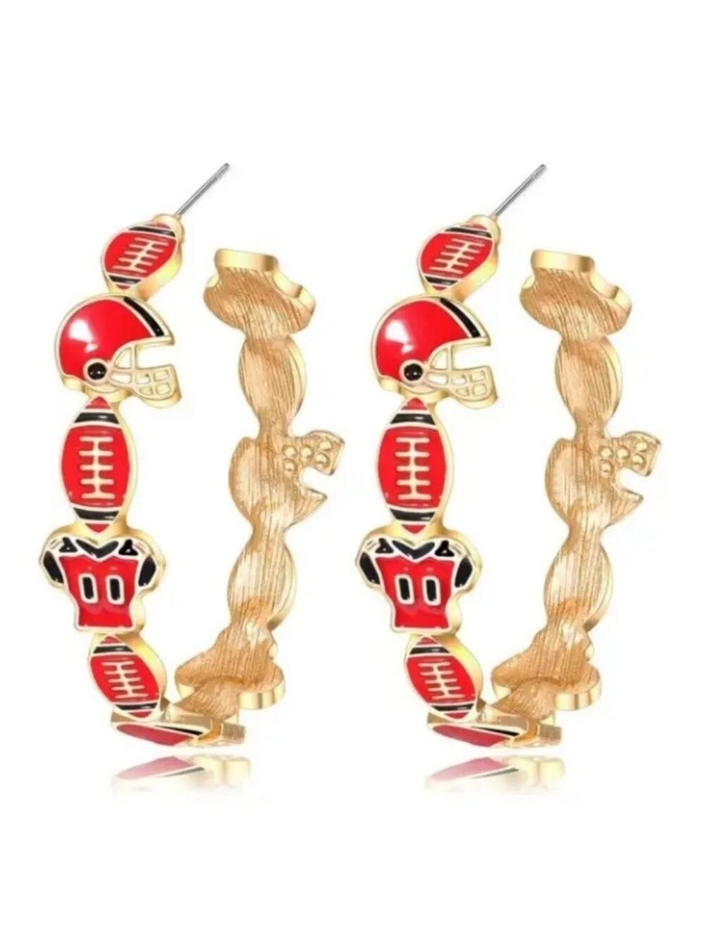 Georgia Bulldog Themed Goldtone With Red & Black Hoop Earrings